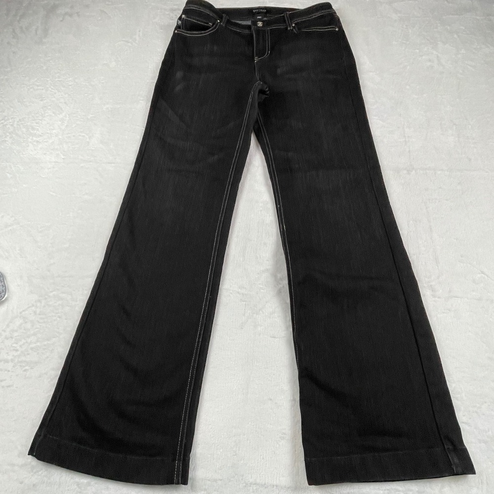 White House Black Market Blanc Bootcut Jeans Dark Wash Contrast Stitch Size 8S